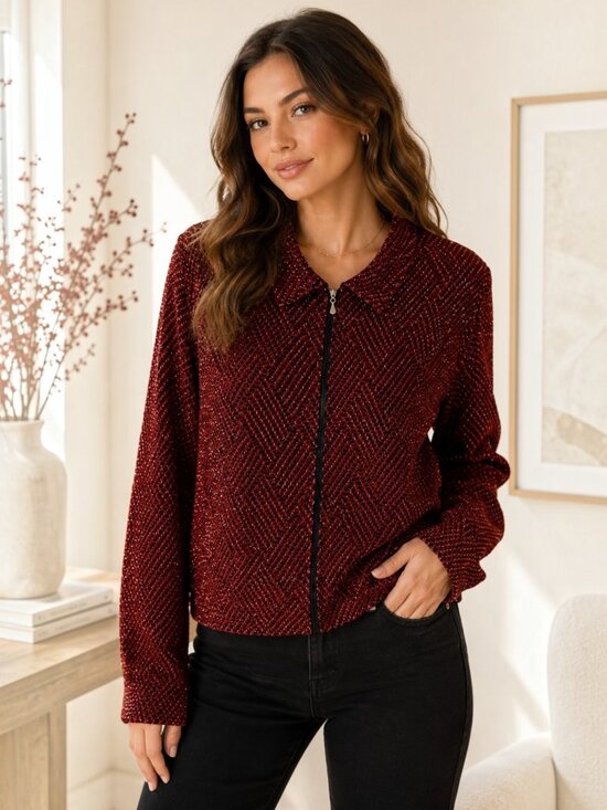 Alfred Dunner Jackets & Blazers - Alfred Dunner Petite Red Black Metallic Zip Jacket | 12P